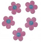 Roze bloemetje met lichtblauw hart, 12 stuks,  2,5cm
