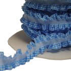 lichtblauw geruit lint met gekartelde rand, elastisch,  16mm, 5 meter