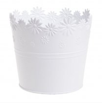 1 + 1 GRATIS; Zomerse witte ijzeren bloempot met bloemenrand, 16cm
