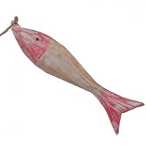 50% Korting; Rood met naturel houten visje, 13cm