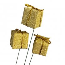 Gouden glitter cadeautjes, 3 stuks 2,5 cm
