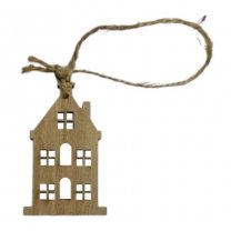 Houten hanger naturel decoratie huisje, 4.5 cm