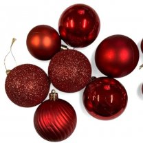 Rode kerstballen van plastic, 7 stuks