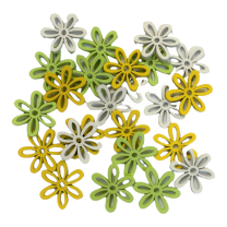 Houten bloemenmix wit-geel-groen, Setje van 24 stuks