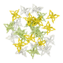 1 + 1 GRATIS; Houten vlindermix wit-geel-groen, Setje van 24 stuks