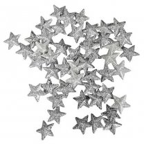 Set zilveren sterretjes met glitter, 25 stuks