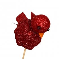 Vogeltje rood met glitters op een stokje