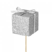 ZILVER glitter kadootje, 5cm