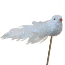 Wit duifje met glitters en kant, 14cm