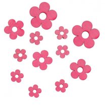Roze bloemen van hout, 12 stuks