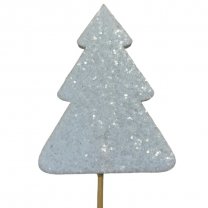 Bijsteker Kerstboom van vilt met witte glitters, 9.5cm