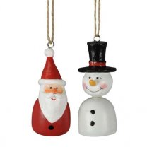 Setje klokjes Kerstman en Sneeuwman, 7cm