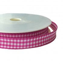 Fuchsia met wit geruit lint per 3 meter, 15mm
