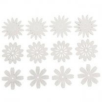 1 + 1 GRATIS; Verschillende witte houten bloemen 4cm, 12 stuks