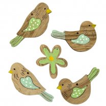 Set van houten vogels met plaksticker, 4,5-7cm, 