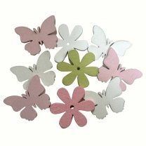 Mix van bloemen en vlinders in pasteltinten, 9 stuks, 4cm
