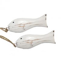 Wit houten visjes, 2 stuks, 8,5cm