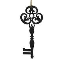 Zwarte silhouette,  Grote metalen sleutel, 6,5cm x 15cm